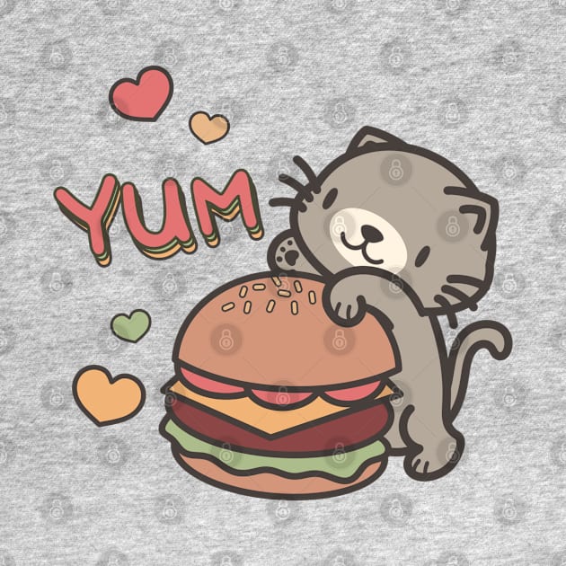 Cute Hungry Cat with Cheeseburger by MedleyDesigns67